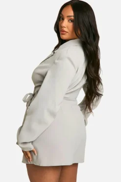 Wrap Dresses*boohoo Plus Woven Tailored Wrap Dress grey