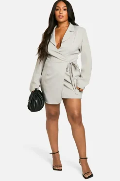 Wrap Dresses*boohoo Plus Woven Tailored Wrap Dress grey