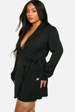 Wrap Dresses*boohoo Plus Woven Tailored Wrap Dress black