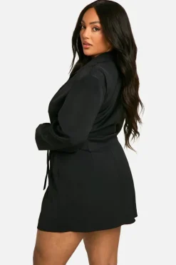 Wrap Dresses*boohoo Plus Woven Tailored Wrap Dress black
