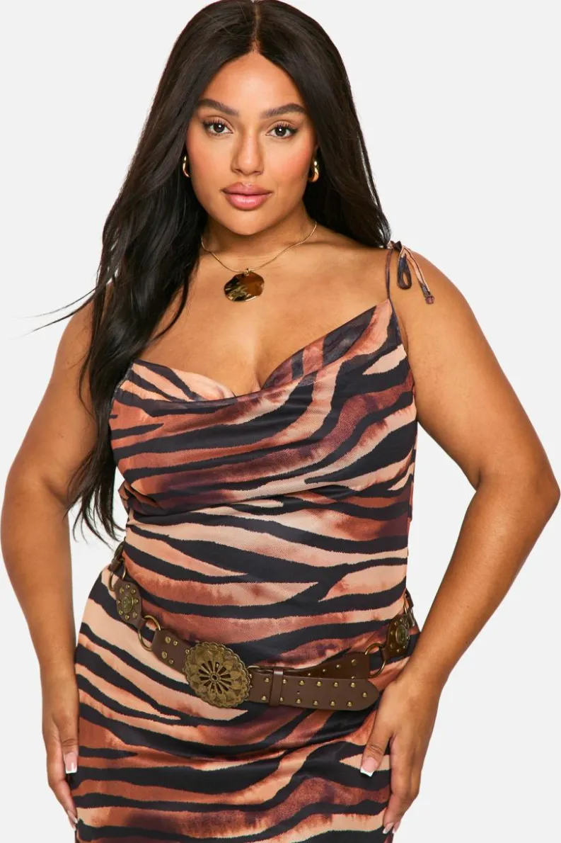 Maxi Dresses|Dresses*boohoo Plus Zebra Print Cowl Neck Maxi Dress brown