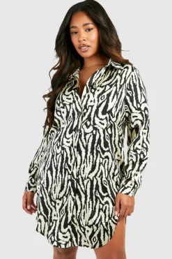 Shirt Dresses*boohoo Plus Print Shirt Dress zebra