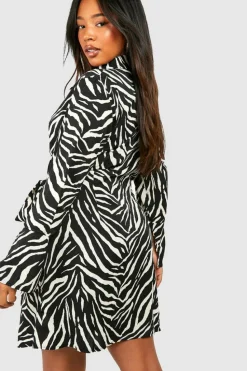 Shirt Dresses|Wrap Dresses*boohoo Plus Zebra Print Wrap Shirt Dress black