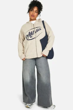 Jumpers|Knitwear*boohoo Plus Zip Through Knitted Oversized Hoodie cream