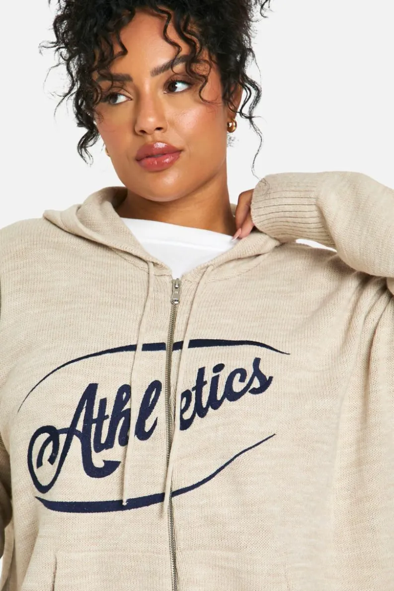 Jumpers|Knitwear*boohoo Plus Zip Through Knitted Oversized Hoodie cream