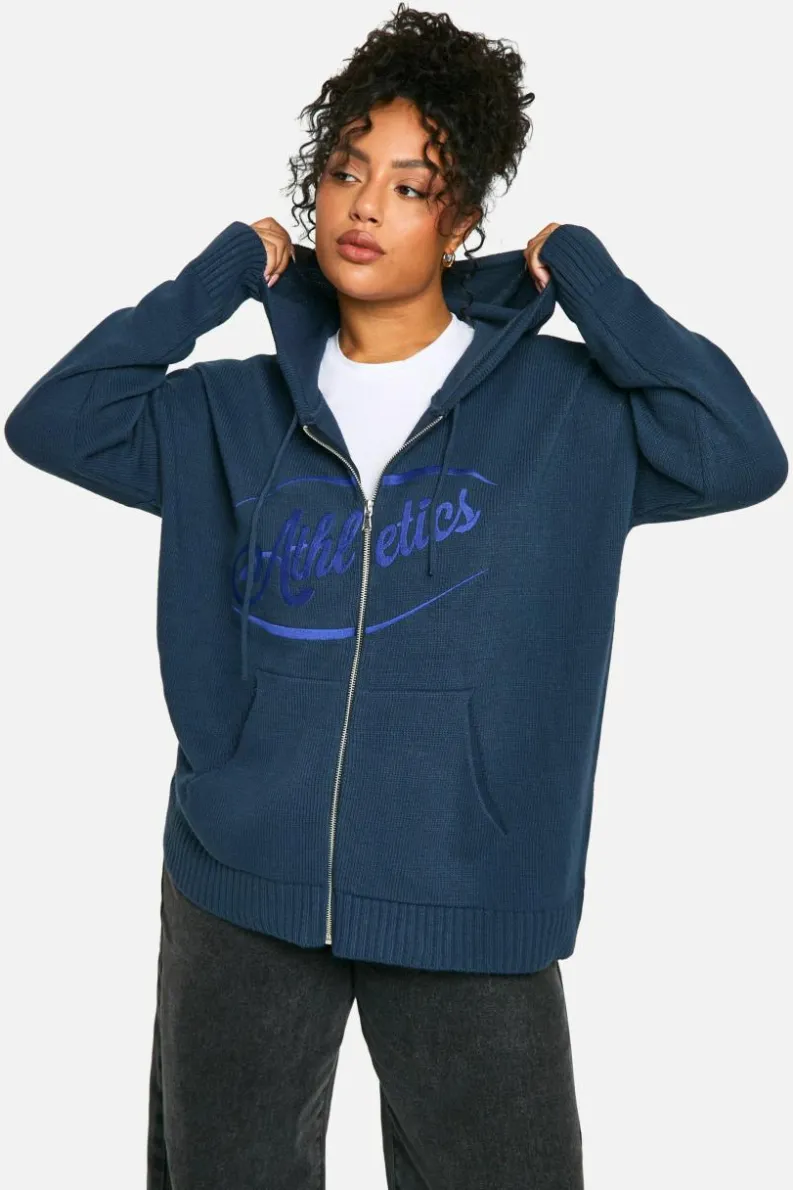 Jumpers|Jumpers & Cardigans*boohoo Plus Zip Through Knitted Oversized Hoodie navy