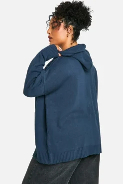 Jumpers|Jumpers & Cardigans*boohoo Plus Zip Through Knitted Oversized Hoodie navy
