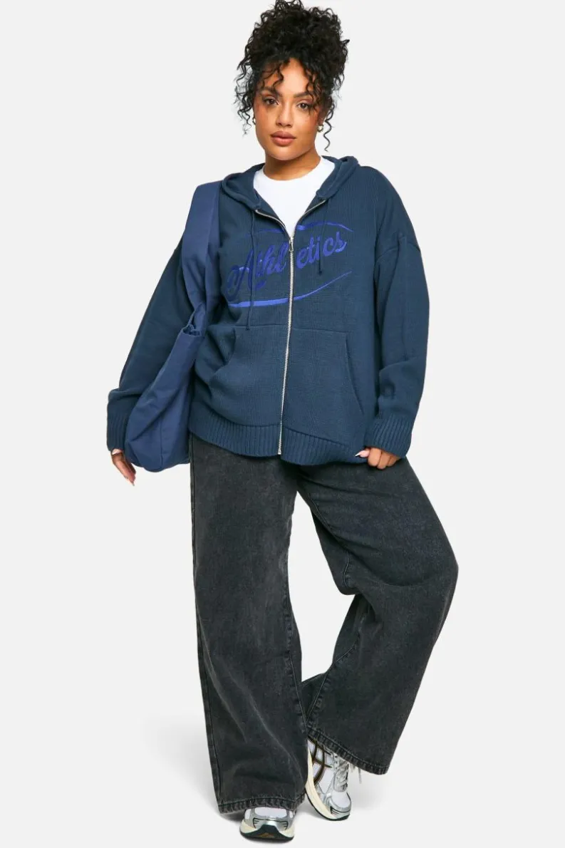 Jumpers|Jumpers & Cardigans*boohoo Plus Zip Through Knitted Oversized Hoodie navy