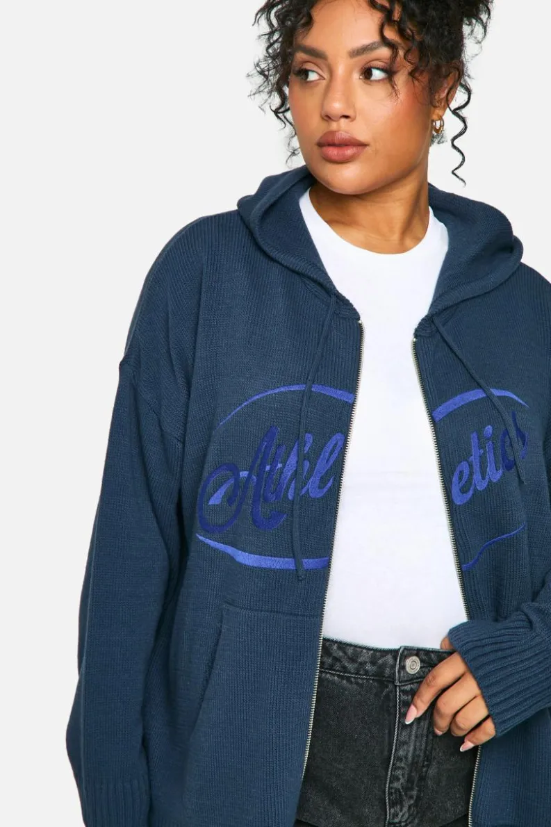 Jumpers|Jumpers & Cardigans*boohoo Plus Zip Through Knitted Oversized Hoodie navy