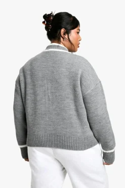 Cardigans*boohoo Plus Zip Through Stripe Cardigan grey