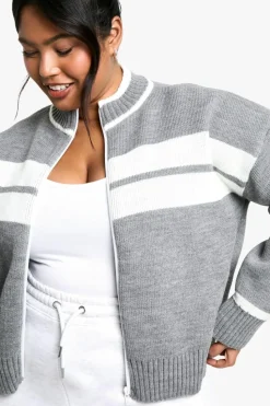 Cardigans*boohoo Plus Zip Through Stripe Cardigan grey