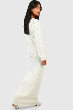 Jumper Dresses|Jumper Dresses*boohoo Pointelle Knitted Maxi Dress ecru