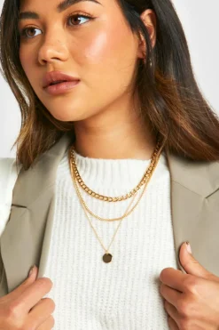 Necklaces*boohoo Polished Disc Drop Charm Multilayer Necklace gold