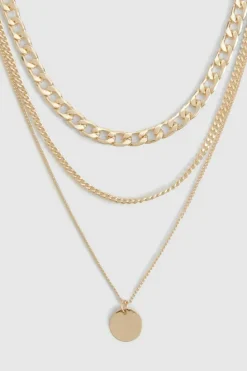 Necklaces*boohoo Polished Disc Drop Charm Multilayer Necklace gold