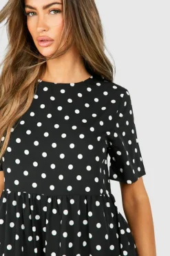 Smock Dresses*boohoo Polka Dot Cotton Midaxi Smock Dress black
