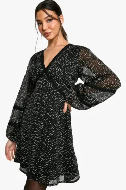 Smock Dresses|Mini Dresses*boohoo Polka Dot Lace Smock Dress black