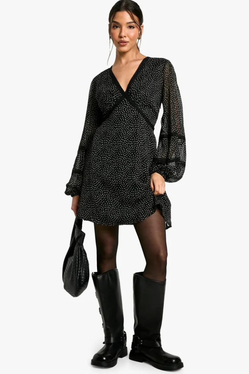 Smock Dresses|Mini Dresses*boohoo Polka Dot Lace Smock Dress black