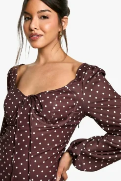 Smock Dresses|Mini Dresses*boohoo Polka Dot Milkmaid Mini Dress brown
