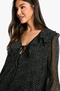 Mini Dresses*boohoo Polka Dot Ruffle Shift Mini Dress black