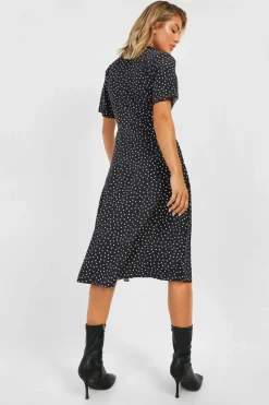 Shirt Dresses|Skater Dresses*boohoo Polka Dot Shirt Style Midi Dress black