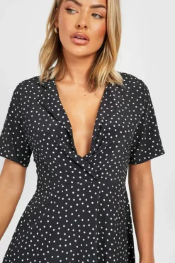 Shirt Dresses|Skater Dresses*boohoo Polka Dot Shirt Style Midi Dress black