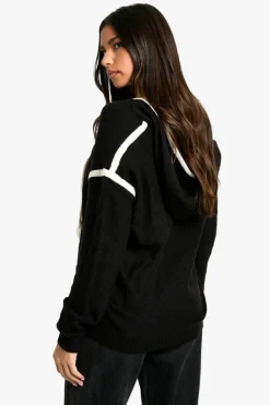Jumpers|Up To 80% Off Winter Warmers*boohoo Pom Pom Contrast Trim Knitted Hoody black