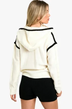 Jumpers|Up To 80% Off Winter Warmers*boohoo Pom Pom Contrast Trim Knitted Hoody ecru