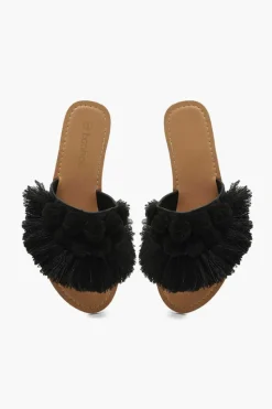 Flats|Sandals*boohoo Pom Pom Frill Sliders black