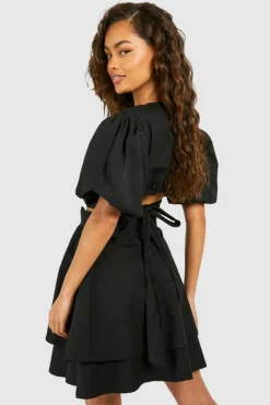 Smock Dresses*boohoo Poplin Cut Out Detail Dress black