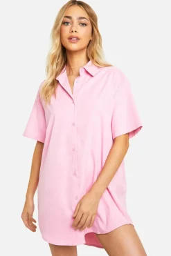 Shirt Dresses*boohoo Poplin Short Sleeve Shirt Dress pink