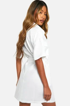 Shirt Dresses|T-Shirt Dresses*boohoo Poplin Short Sleeve Utility Shirt Dress white