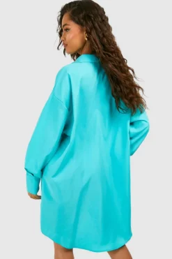 Shirt Dresses*boohoo Poplin Ultimate Oversized Shirt Dress aqua