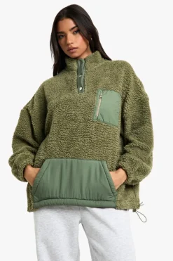Sweatshirts|Hoodies & Sweatshirts*boohoo Popper Funnel Neck Oversized Borg Sweatshirt sage