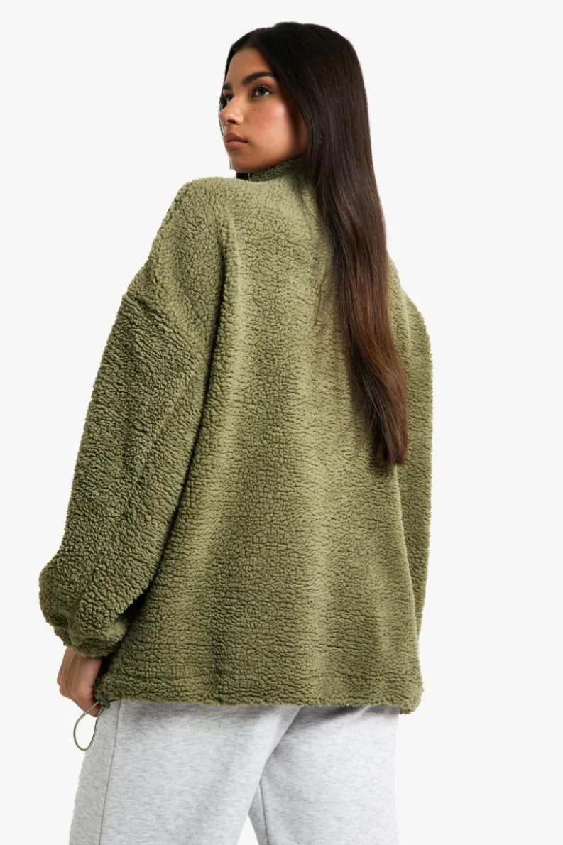 Sweatshirts|Hoodies & Sweatshirts*boohoo Popper Funnel Neck Oversized Borg Sweatshirt sage