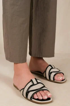 Sandals*Where's That From Prague' Cross Over Strap Flat Sandals Black