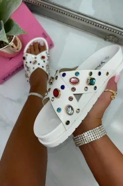 Sandals*Love Lemonade Precious Gem Crossover Sliders White