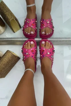 Sandals*Love Lemonade Precious Gem Crossover Sliders Pink