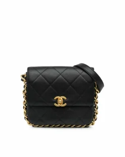 Cross-Body Bags*Chanel Preloved 19 Chain Bag Lambskin Leather Authentic 19 Quilted Black