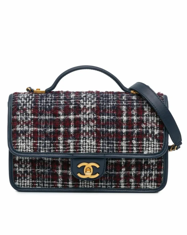 Shoulder Bags*Chanel Preloved 19 Mini Flap Bag /Red/White Tweed Leather Shoulder Bag Blue