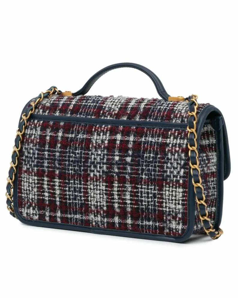 Shoulder Bags*Chanel Preloved 19 Mini Flap Bag /Red/White Tweed Leather Shoulder Bag Blue
