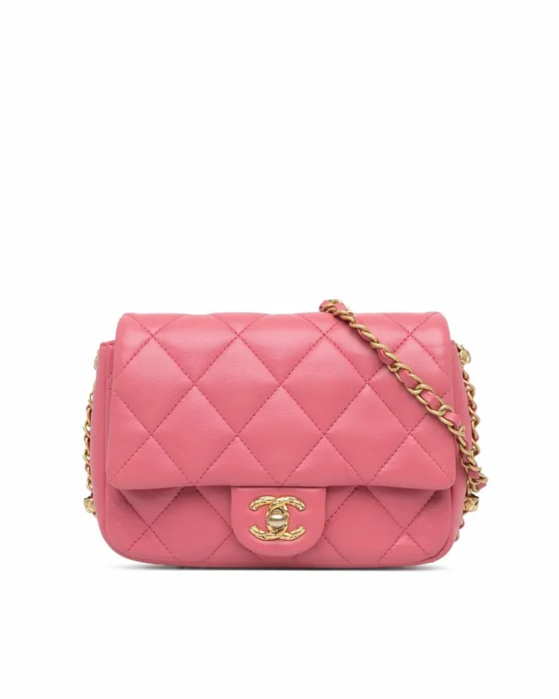 Cross-Body Bags*Chanel Preloved 19 Mini Flap Bag Lambskin Leather Crossbody Bag Pink
