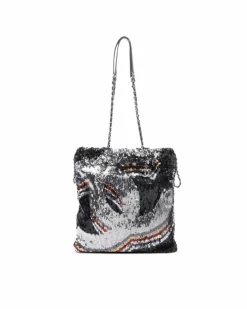 Tote Bags*Chanel Preloved 19 Sequin Tote Bag Silver