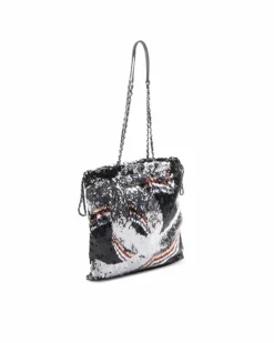 Tote Bags*Chanel Preloved 19 Sequin Tote Bag Silver