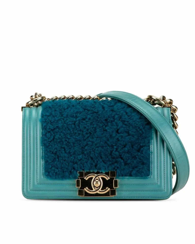 Cross-Body Bags*Chanel Preloved Small Lambskin and Shearling Crossbody Bag - Teal Blue
