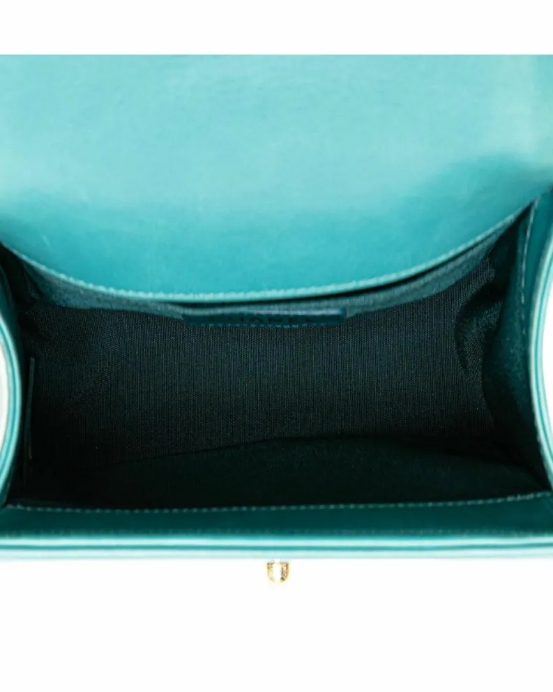 Cross-Body Bags*Chanel Preloved Small Lambskin and Shearling Crossbody Bag - Teal Blue