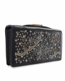 Clutch Bags*Dior Preloved ama Leather Clutch with Embroidered Stars and Aries Black