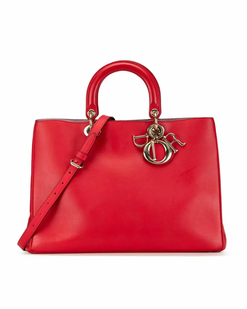 Tote Bags*Dior Preloved ama Medium Tote Bag in Leather Red