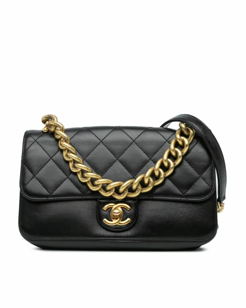 Shoulder Bags*Chanel Preloved Quilted Lambskin Mini Chain Bag Mini Flap Bag with Black