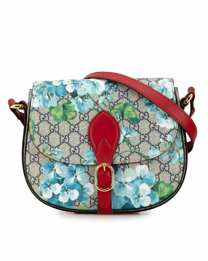 Cross-Body Bags*Gucci Preloved Blooms Crossbody Bag with Leather Trim and Magnetic Snap Brown