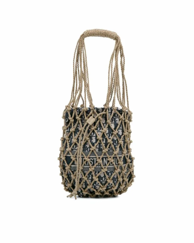 Tote Bags*Dior Preloved Book Tote Bag in Beige Canvas with Net Design Brown
